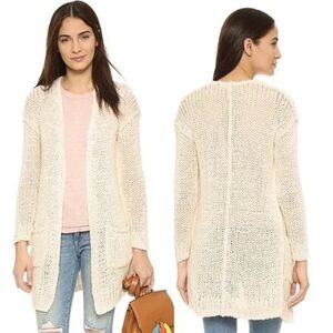 Free People Sz M Simply Sienna Cream Open Knit Relaxed Open Front Cardigan